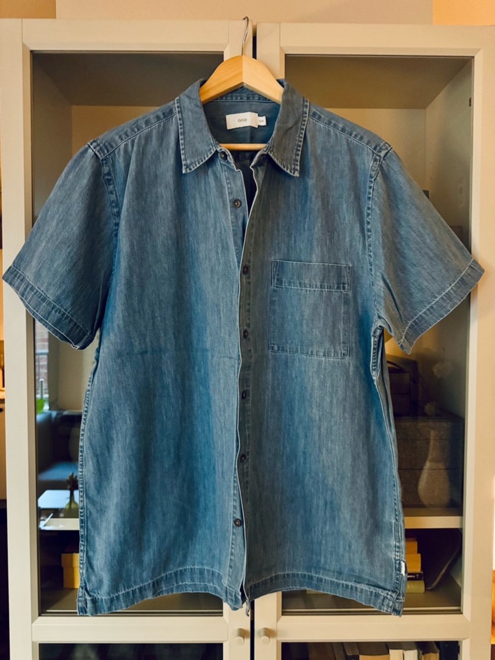 Onia Chambray Short Sleeve Button Up, Size L